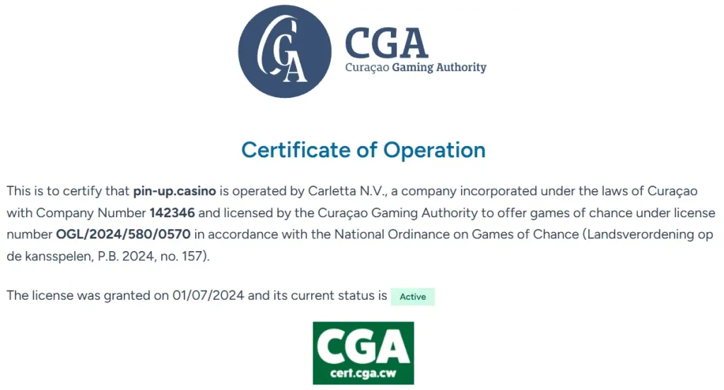 Certificat of Operation